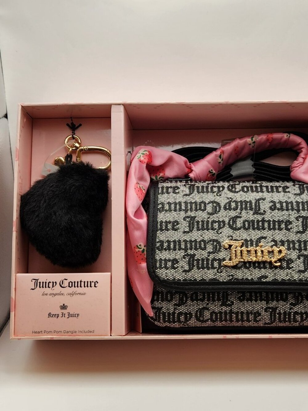 Juicy Couture Keep It Juicy Flap Crossbody Set black heart NWT $89